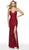 Intrigue by Blush - 559 Fully Beaded V-neck Fitted Dress In Red