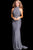 56001 Stripe Embellished High Halter Long Gown