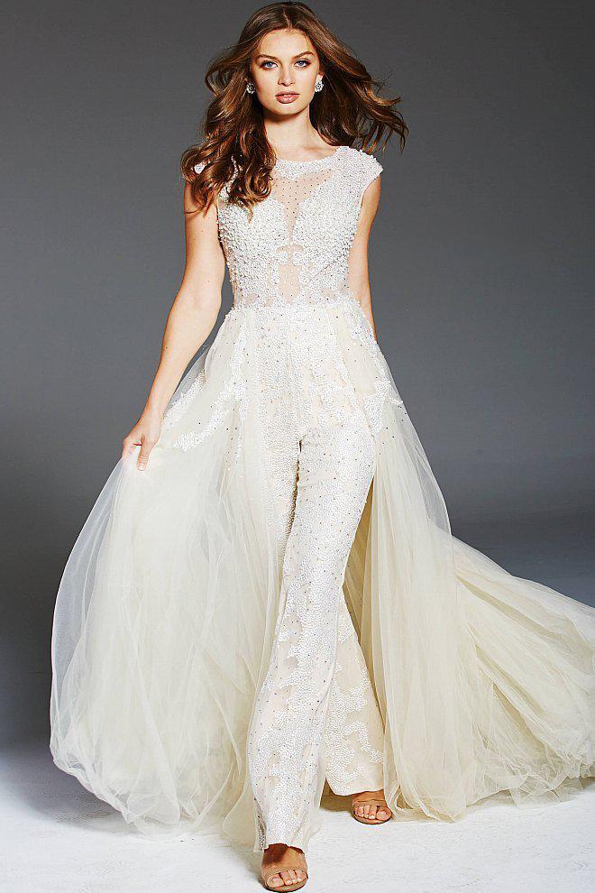56008 Embellished Jumpsuit with Ballgown Overskirt