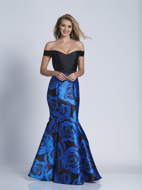 Dave & Johnny - A5603 Off Shoulder Fitted Mermaid Gown in Print