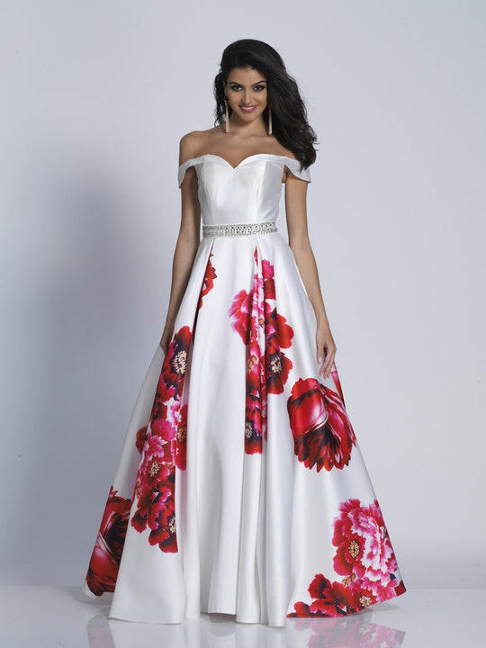 Dave & Johnny - A5604 Folded Off Shoulder Floral Dress in Print