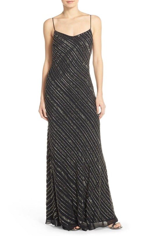 Adrianna Papell - Beaded V-Neck Dress 91925920 in Black