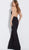 Jovani - 61434 Deep Halter V-neck Jumpsuit With Embellished Overskirt in Black