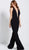 Jovani - 61434 Deep Halter V-neck Jumpsuit With Embellished Overskirt in Black