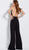 Jovani - 61434 Deep Halter V-neck Jumpsuit With Embellished Overskirt in Black