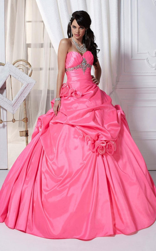 Tiffany Homecoming - 56216 Rosette Accented Strapless Ballgown In Pink