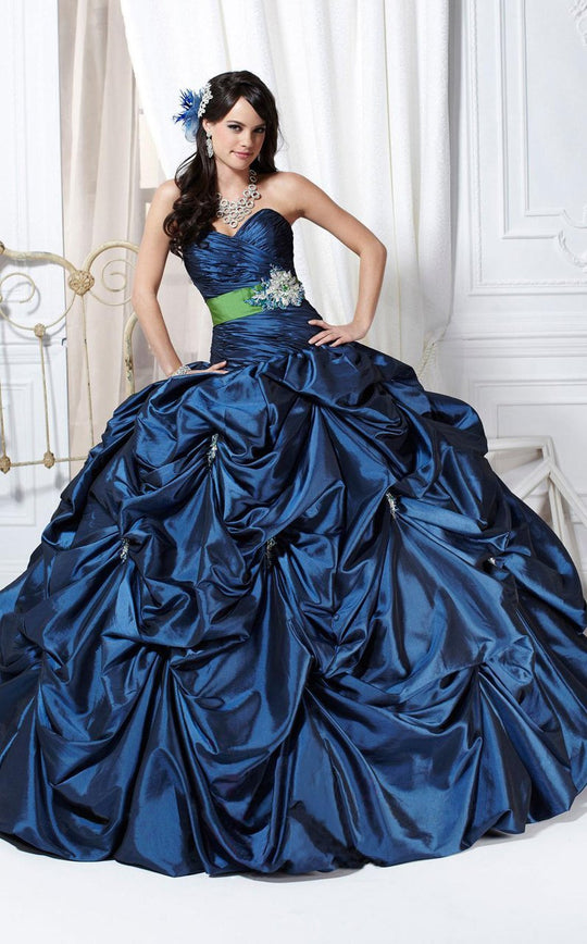 Tiffany Homecoming - 56218 Strapless Shirred Wrap Bodice Ballgown In Blue and Green