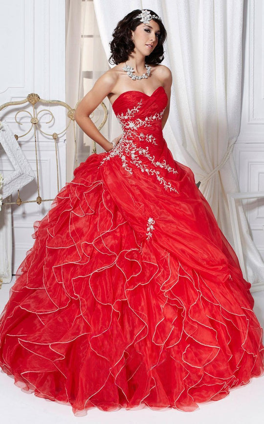 Tiffany Homecoming - 56219 Strapless Vine Detailed Ballgown In Red