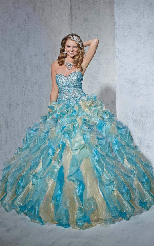 Tiffany Homecoming - 56251 Bedazzled Sweetheart Organza Ruffled Ballgown In Blue and Neutral