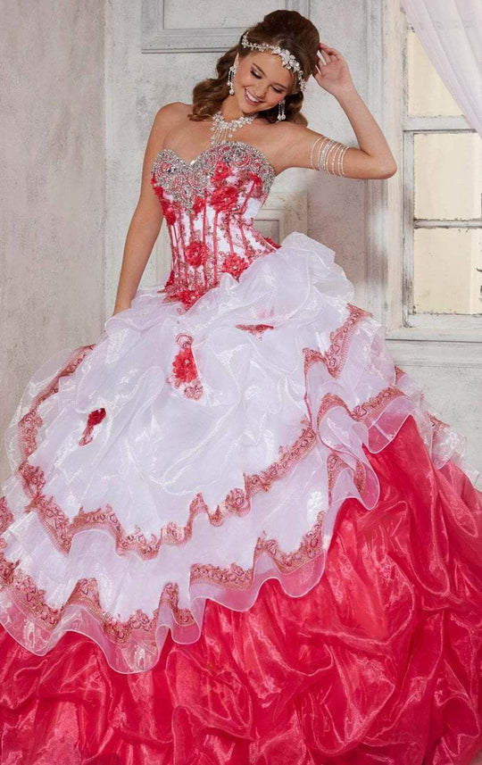 Tiffany Homecoming - 56255 Embellished Sweetheart Ruffled Ballgown In White and Pink