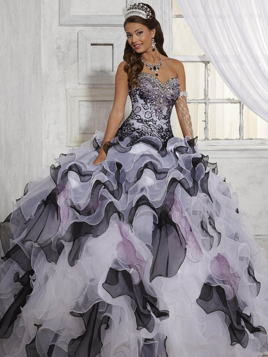 Tiffany Homecoming - 56258 Beaded Sweetheart Ruffled Ballgown In White and Black