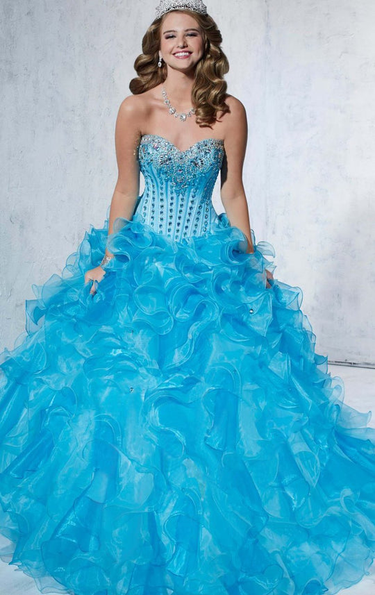 Tiffany Homecoming - 56260 Beaded Sweetheart Organza Ruffled Ballgown In Blue