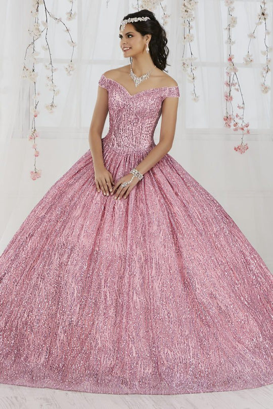 Fiesta Gowns - 56365 Embellished Off-Shoulder Ballgown In Pink