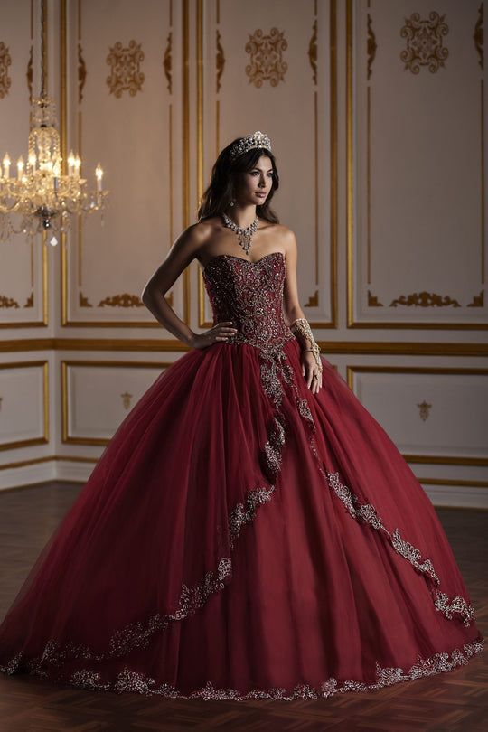 Fiesta Gowns - 56381 Beaded Overskirt Quinceanera Gown In Red