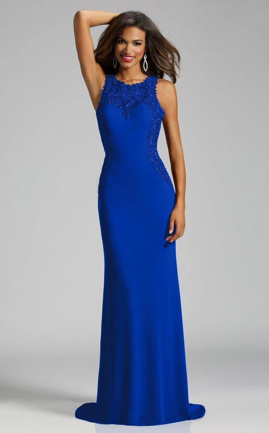 Lara Dresses - 42456 Embellished Racer Back Evening Gown In Blue