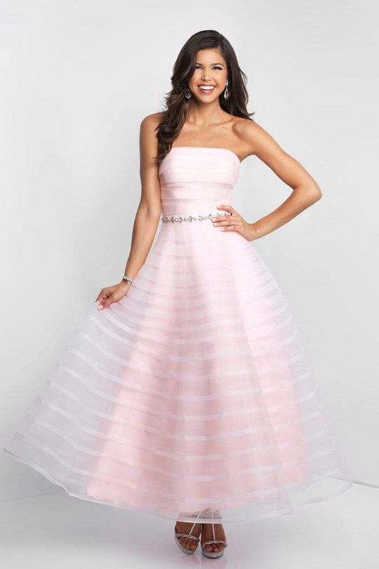 Blush - 5656 Horsehair Striped Strapless Gown In Pink