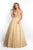 Blush - 5658 Crystal Embellished Cap Sleeves Gown In Gold