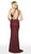 Intrigue by Blush - 565 Beaded Halter V-neck Sheath Dress In Red