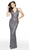 Intrigue by Blush - 565 Beaded Halter V-neck Sheath Dress In Gray