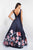 Blush - 5661 Plunging V-Neck Floral Printed Mikado Gown In Black and Multi-Color