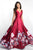 Blush - 5661 Plunging V-Neck Floral Printed Mikado Gown In Red and Multi-Color