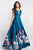 Blush - 5661 Plunging V-Neck Floral Printed Mikado Gown In Green and Multi-Color