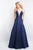 Blush - 5662 Plunging V-Neck Mikado Cutout Back Gown In Blue