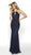 Intrigue by Blush - 566 Beaded Halter Trumpet Dress In Blue