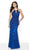 Intrigue by Blush - 566 Beaded Halter Trumpet Dress In Blue