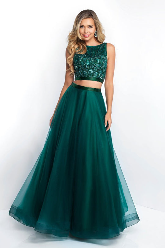 Blush - 5670 Sleeveless Beaded Two-Piece Tulle Gown In Green