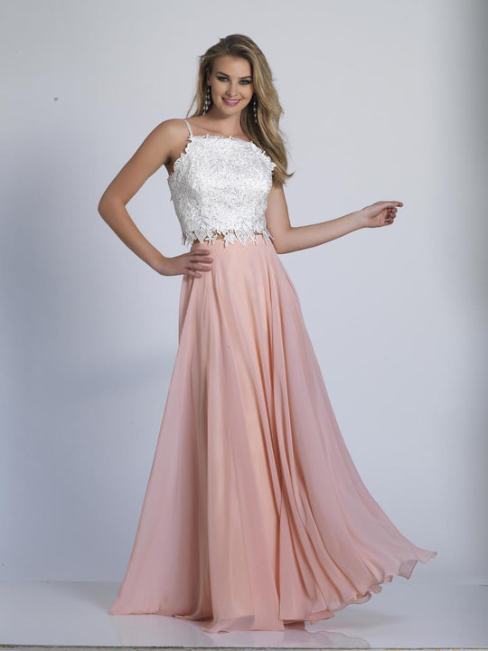 Dave & Johnny - A5674 Two-Piece Bejeweled Lace Long Dress in Pink