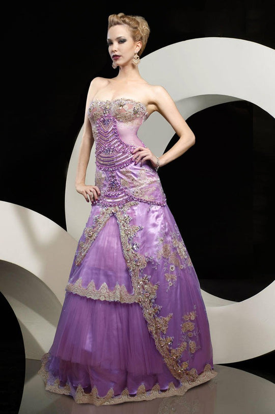 MNM Couture - 5686 Beaded Semi-sweetheart A-line Dress in Purple