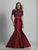 Dave & Johnny - A5687 Embroidered Halter Cold Shoulder Mermaid Gown in Red