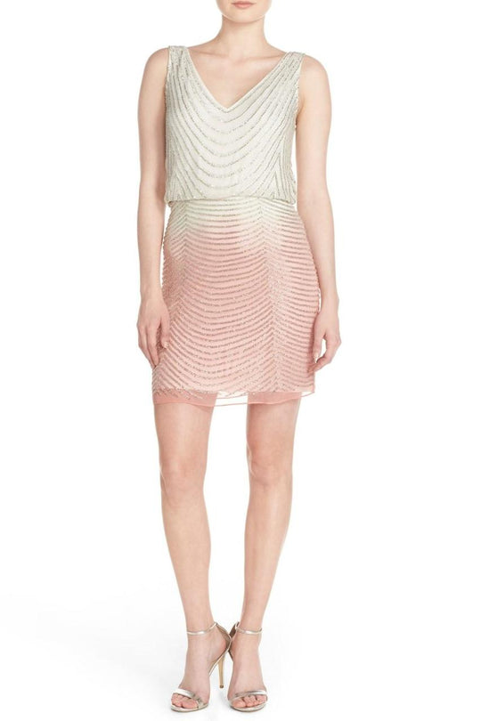 Adrianna Papell - 41923500 Beaded Sleeveless Scoop Cocktail Dress in White and Pink