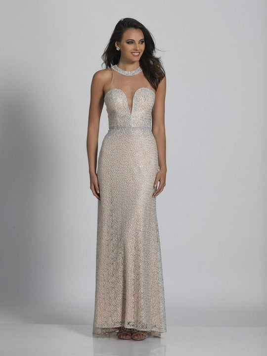 Dave & Johnny - A5692 Bead Embellished Sheer Jewel Gown in Neutral