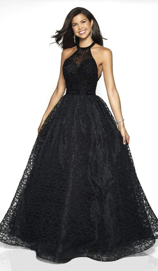 Blush by Alexia Designs - 5701 Patterned Organza Halter Ballgown In Black