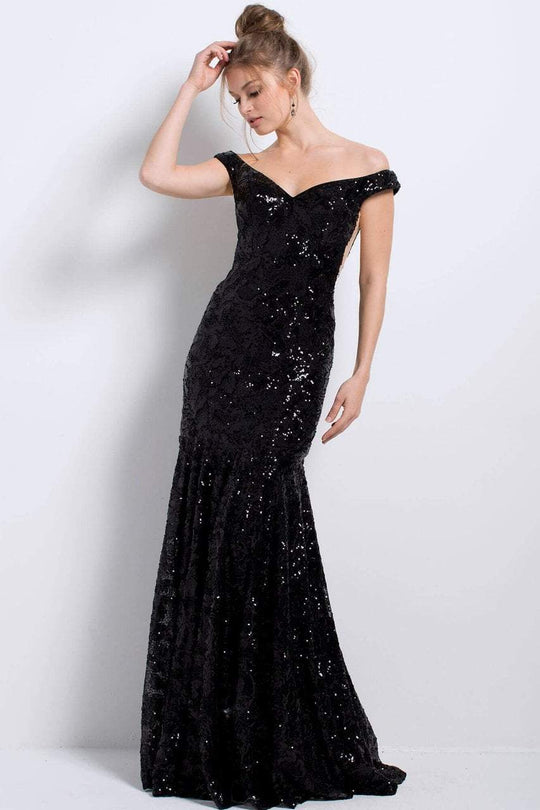 57024 Sequined Off-Shoulder Evening Gown