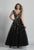 Dave & Johnny - A5703 V Neck Floral Evening Dress in Black