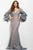 Jovani - Lace Plunging V-neck Sheath Dress 57048  in Silver