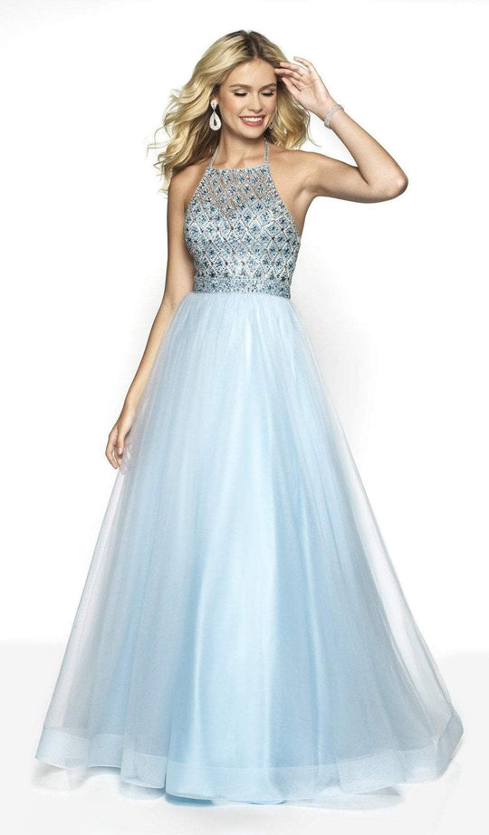 Blush by Alexia Designs - 5708 Beaded Halter Tulle Ballgown In Blue