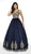 Blush by Alexia Designs - 5710 Metallic Lace V-neck Tulle Ballgown In Blue and Gold