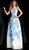 Jovani - 57101 Embellished Floral Patterned V-neck A-line Dress in Ivory and Light Blue