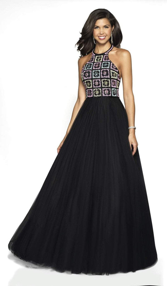 Blush by Alexia Designs - 5715 Beaded Halter Pleated Gown In Black and Multi-Color