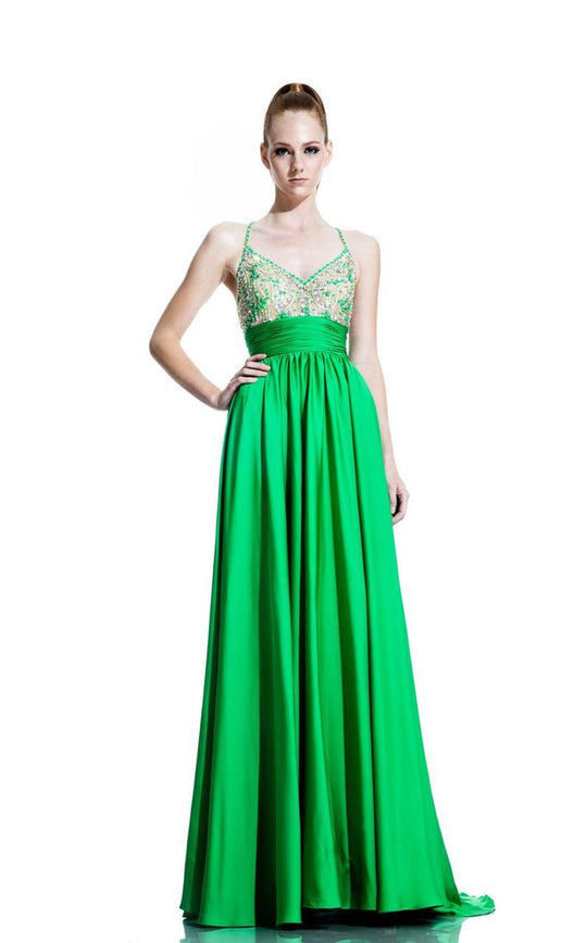 Johnathan Kayne - 500 Embellished Cummerbund Waist Gown in Green