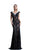 Johnathan Kayne - 535 Cap Sleeve Lace Accented Gown in Blue