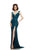 Johnathan Kayne - 535 Cap Sleeve Lace Accented Gown in Blue and Green