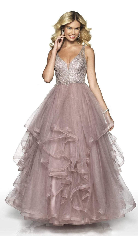 Blush by Alexia Designs - 5719 Beaded Plunging V-neck Tulle Ballgown In Purple