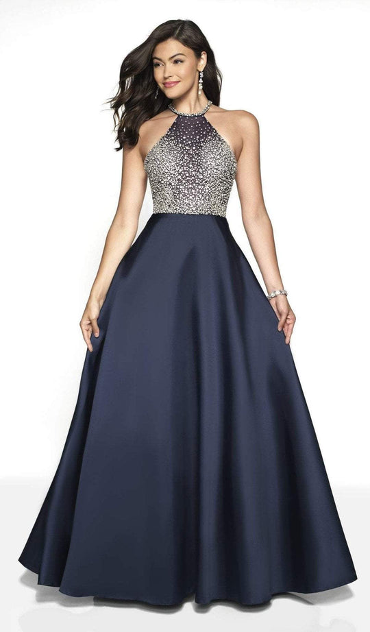Blush by Alexia Designs - 5720 Crystal Beaded Halter Mikado Ballgown In Black and Blue