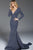 57204 Glitter Long Sleeve Deep V-neck Mermaid Dress