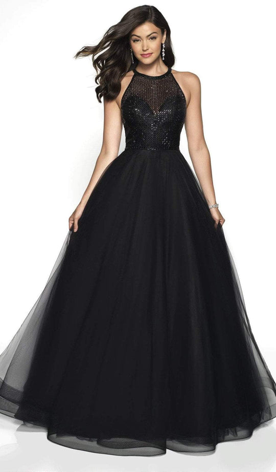 Blush by Alexia Designs - 5721 Beaded Illusion Jewel Dress In Black